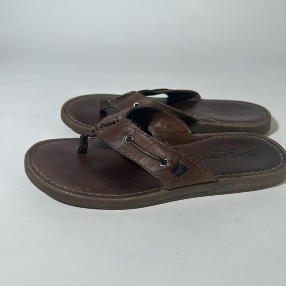 Dark Brown Leather Flip-Flops with Contoured Footbed - Picture 7 of 9